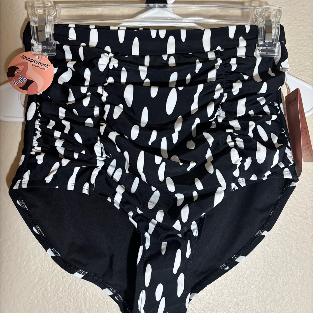 Shapermint Black and White High Waist Women's Bikini Bottoms